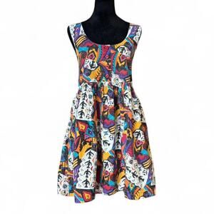 Y2K Colorful Graphic Babydoll Dress – indie print mini L